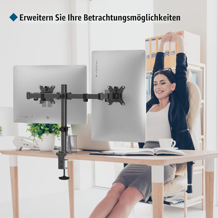 BONTEC PC-Monitorhalterung für 2 Monitore von 13 – 32 Zoll, PC-Monitorarm höhenverstellbar, drehbar