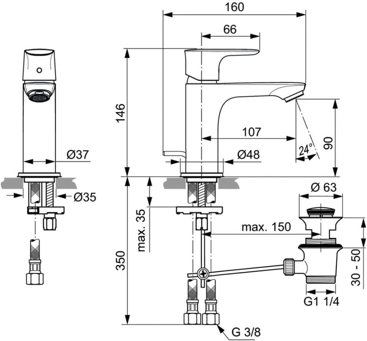 Ideal Standard A7007AA CONNECT AIR Waschtischarmatur, chromfarben, Bocca normale