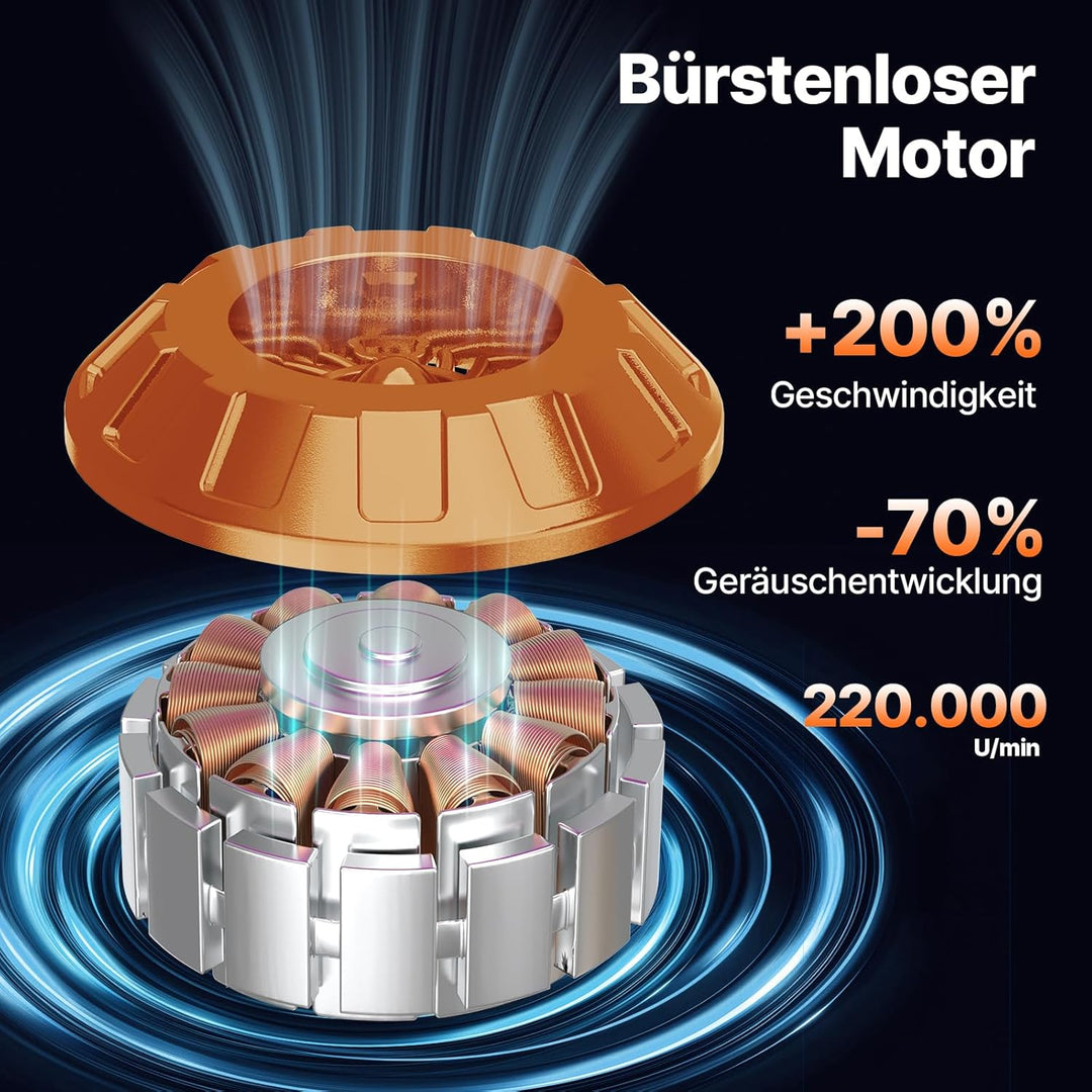 Piwaal 4-in-1 Akku Handstaubsauger 22000Pa, Kabellos mit Bürstenlosem Motor &amp; Druckluftdüse 220000 U