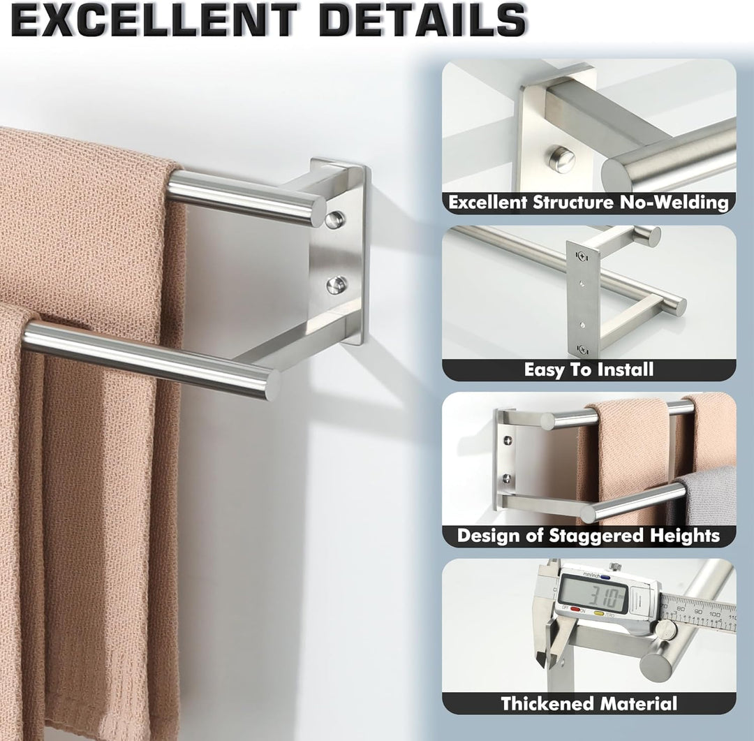 Gebürstet Handtuchhalter Wand, 80 cm doppelter Handtuchständer, Handtuchhalter aus Edelstahl SUS304,