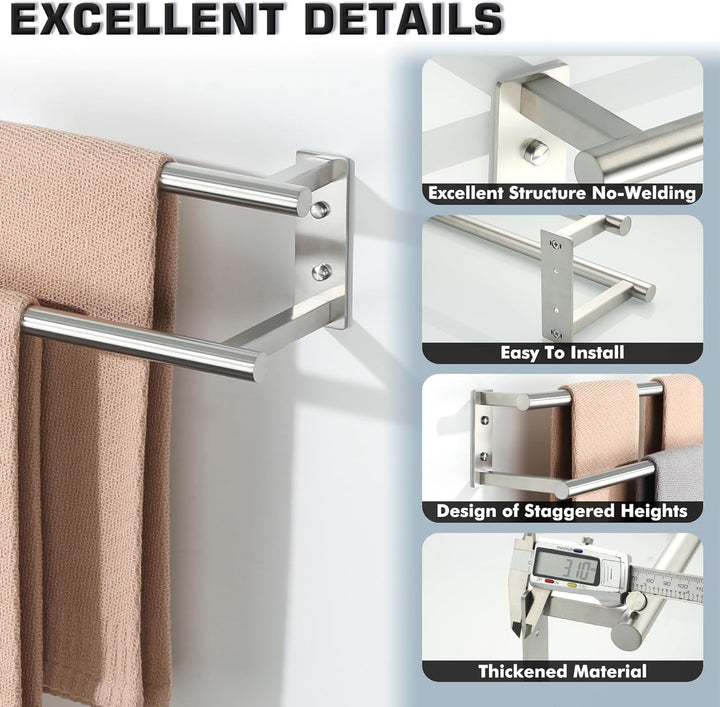 Gebürstet Handtuchhalter Wand, 80 cm doppelter Handtuchständer, Handtuchhalter aus Edelstahl SUS304,