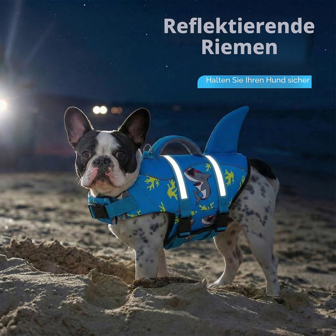 AOFITEE Schwimmweste Hund Mittel, Hoher Auftrieb Hundeschwimmweste Hai, Verstellbar &amp; Ripstop Rettun
