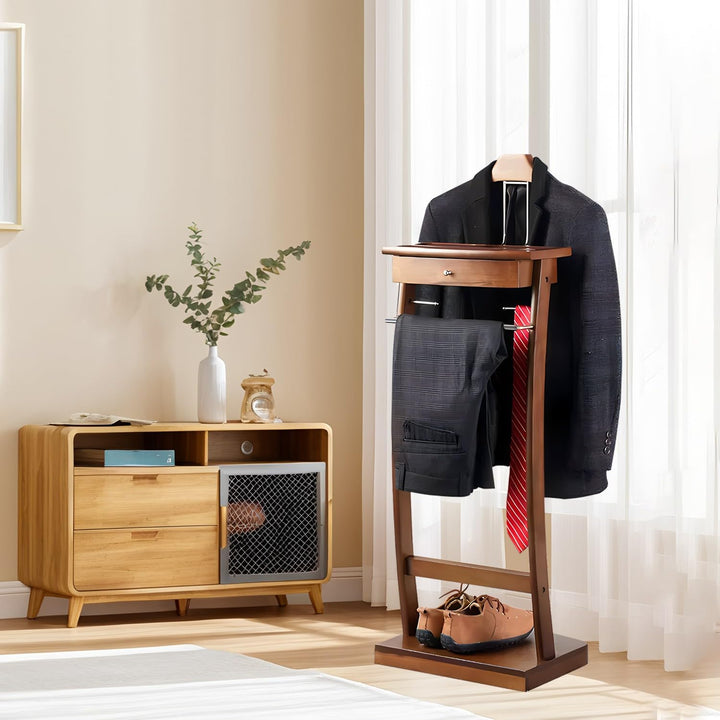 Stummer Diener aus Massiv Holz mit Schubladen, Herrendiener Stummer Diener Kleiderständer mit Tablet