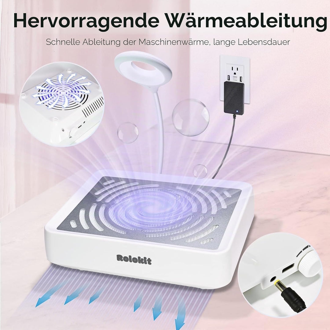 Staubabsaugung für Nägel mit Lampe und 50 Einwegfilter, Nagelstaubsauger mit Bürste für Nagelstudio