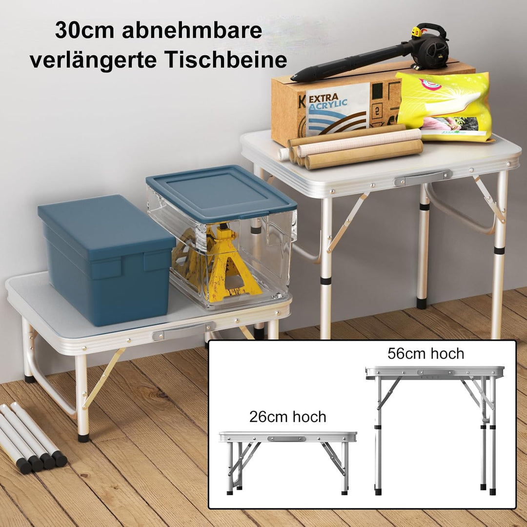 Campingtisch Klapptisch Reisetisch mit Griff, 90x60cm Campingtisch höhenverstellbar 26/56cm, Faltbar