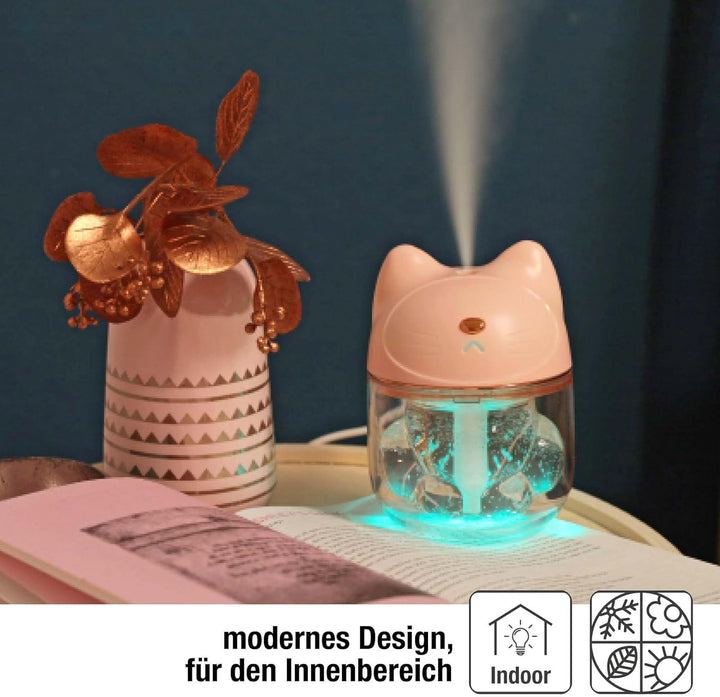 Hellum Luftbefeuchter Katze, tragbar in rosa, Diffuser 9x12cm gross, süsser Luftbefeuchter Kinderzim
