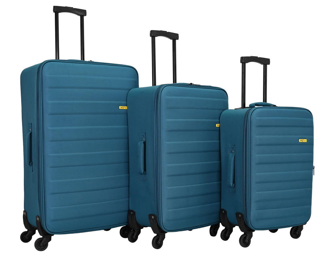 SIGN Stoffkoffer Reisekoffer Trolley (Handgepäck-Mittel-Gross-Set) + 5cm Dehnungsfuge (Pastellblau,