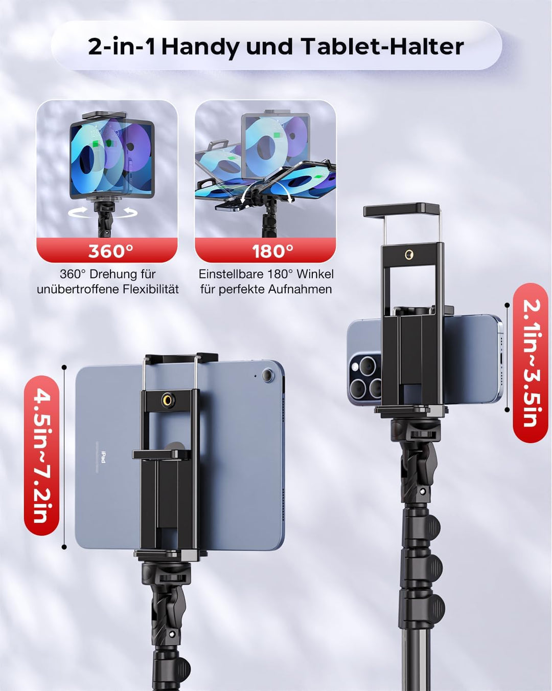 CAMBOFOTO Tablet stativ ständer,Höhenverstellbar bis 187cm Halter Stativ kompatibel mit iPhone/iPad/