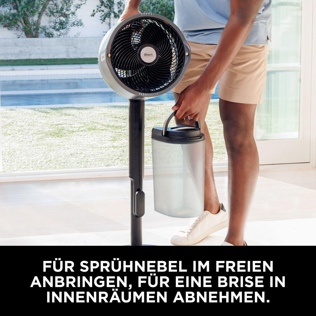 Shark FlexBreeze Pro Mist Akku-Ventilator für innen und aussen mit Sprühsystem, tragbarer Sprühtank,