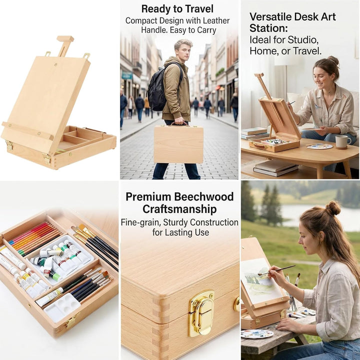 RANJIMA Tischstaffelei, Staffelei Holz Premium-Holz-Sketchbox-Staffelei aus Buchenholz Art Supplies