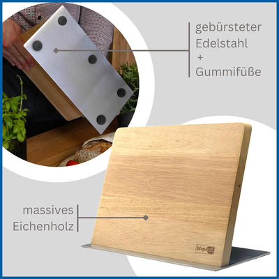 blupearl magnetisches Messerbrett aus edlem Eichenholz | magnetic knife board oak wood