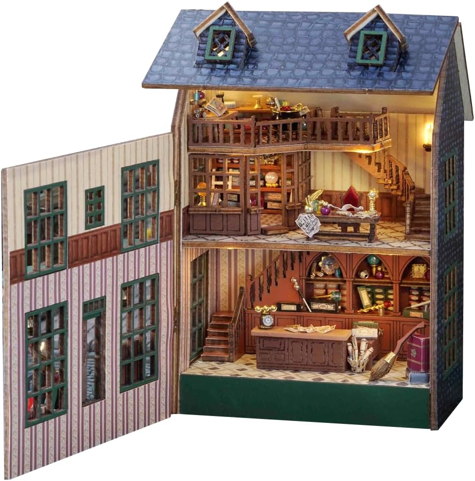 CUTEROOM Miniatur Haus, DIY Puppenhaus Set aus Holz, Mini Hausbau-Set mit Möbeln und LED Licht, Gebu
