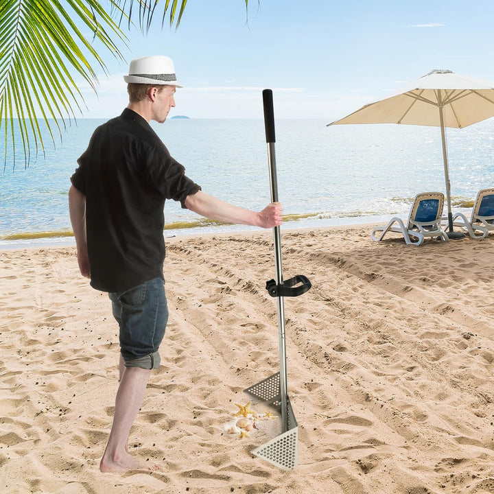 Strandrechen, Sandflohharke, Sandsieb aus Edelstahl mit Breitem Trapezkorb, Sandrechen für Strand, A