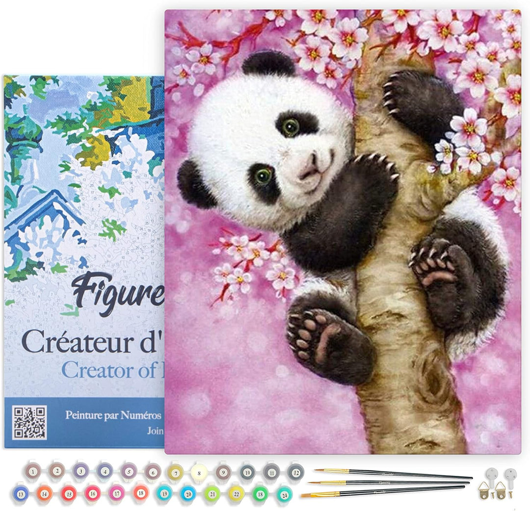Figured'Art Malen Nach Zahlen Erwachsene Mit Rahmen Panda Baby - Paint by Numbers Basteln DIY Bastel