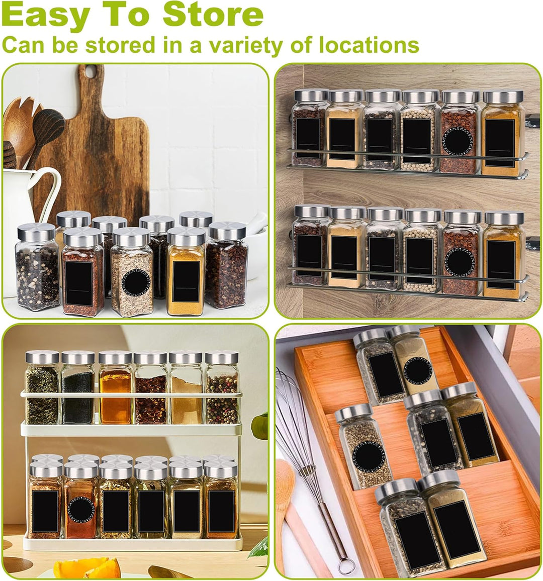 12 Stück Gewürzgläser Eckig Set Gewürzglas Aus Glas Spice Jars 120ML Gewürzdosen Mit Etiketten Marke