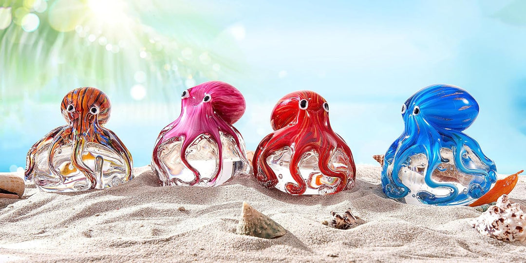 EUSTUMA Mundgeblasene Oktopus-Figur aus Glas, Meerestier-Ornament für Aquarium, Meerestier-Kollektio
