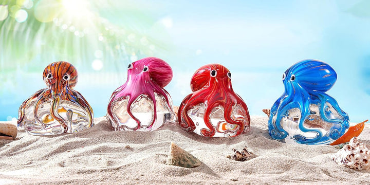 EUSTUMA Mundgeblasene Oktopus-Figur aus Glas, Meerestier-Ornament für Aquarium, Meerestier-Kollektio