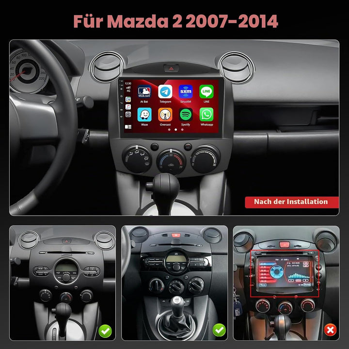 Hikity 4+128G 9" Android Autoradio für Mazda 2 2007-2014 Wireless CarPlay | Incell Touchscreen GPS N