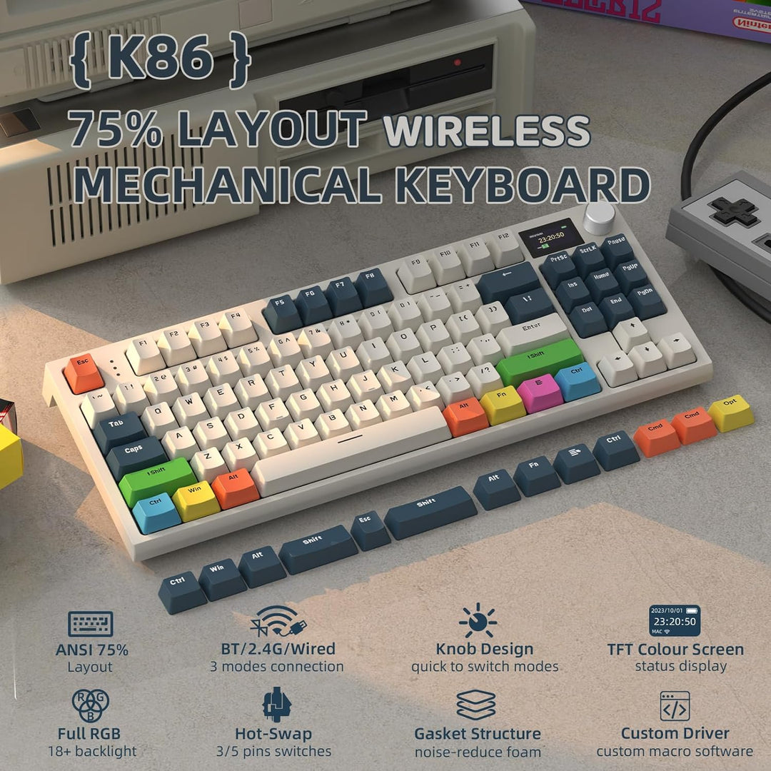 VGN GAMEPOWER RK86PRO Mechanische Gaming Tastatur Kabellos 75% Prozent TKL, 2,4G Wireless/Bluetooth/