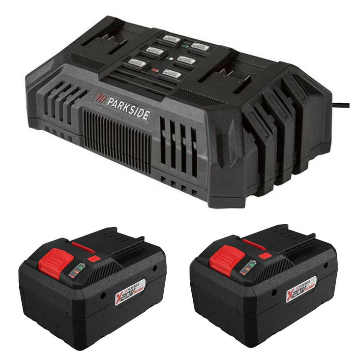 PARKSIDE 30 Minuten Doppel Ladegerät PDSLG 20 mit 2 x Akku 8.0 Ah X20V Team und Performance Series