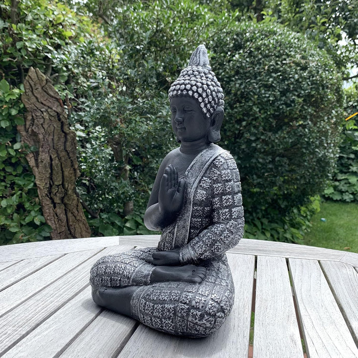 K&L Wall Art Sitzende Buddha Figur für Innen- und Aussenbereich 33cm Feng Shui Deko Kunststein Statu