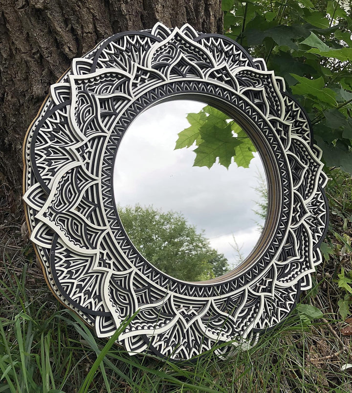 Holz Mandala Spiegel Wohnkultur Elegante Wohnung Wandkunst Farbige Wohnzimmer Küche Hängende Dekorat