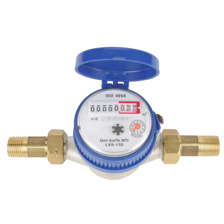 Wasserzähler - 15mm 1/2 Zoll Kaltwasserzähler Durchfluss mit Armaturen für Haus und Garten
