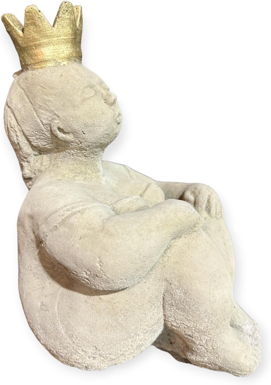 OriginalPaul Skulp &amp; Betondesign Sitzende Prinzessin mit grosser Goldener Krone als robuste Steinfig