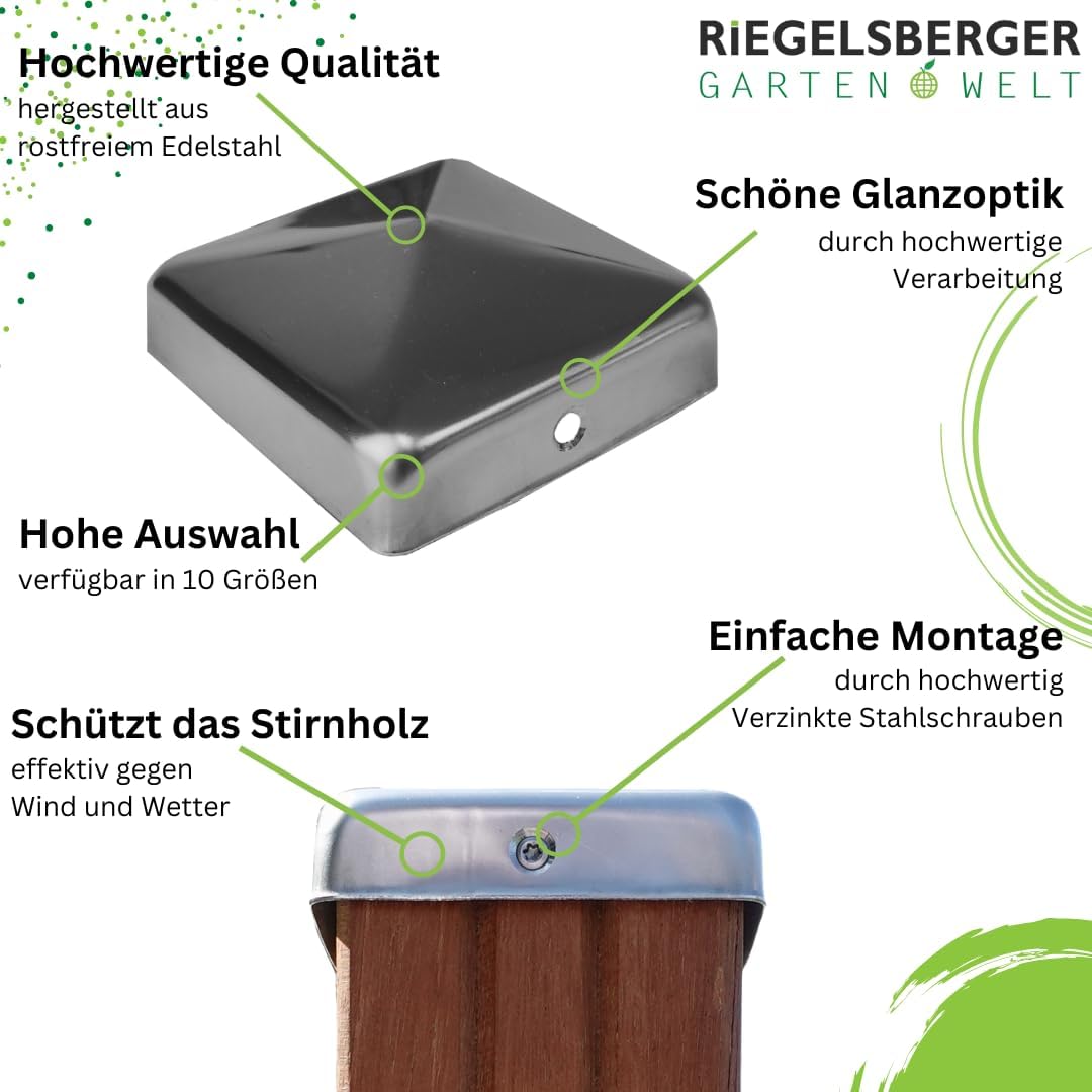 Premium Pfostenkappe 91x91 mm aus Edelstahl für Pfosten 9x9 cm Pyramide Zaunkappe Abdeckkappe 5 Stüc