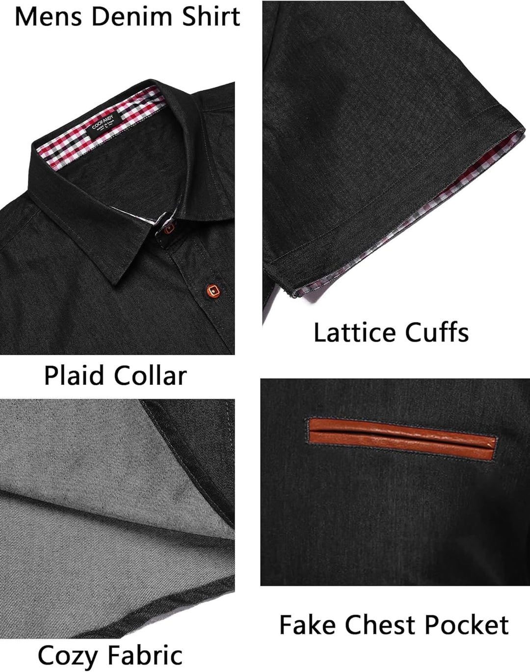 COOFANDY Herren Hemd Kurzarm Jeanshemd Slim Fit Baumwolle Vintage Freizeithemd Sommer Hemden Für Her
