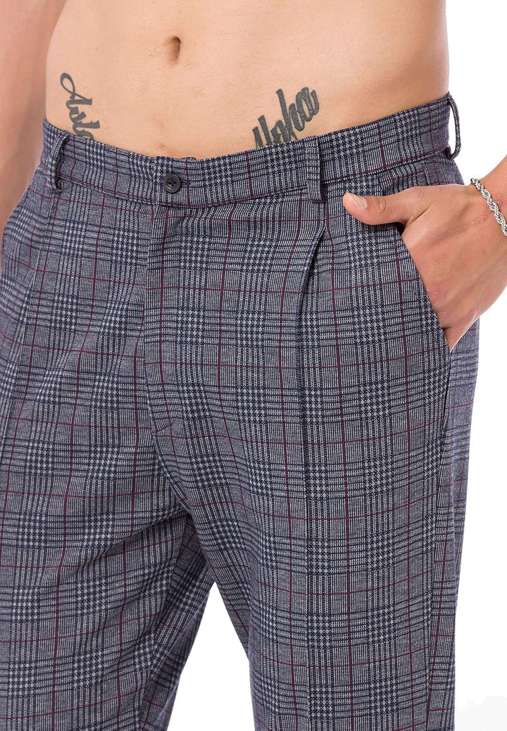 Redbridge Herren Jogginghose im Chino Hosen Style Jogger Hose Freizeithose kariert S Navyblau-grau,