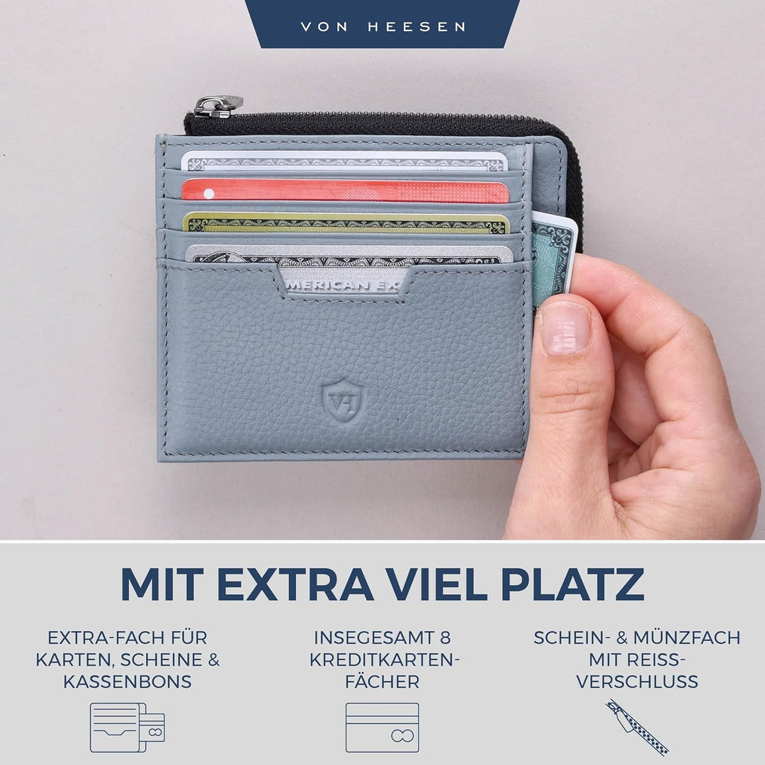 VON HEESEN Leder Kartenetui Geldbörse Herren & Damen Kreditkartenetui (Medium, Hellblau) Hellblau 02