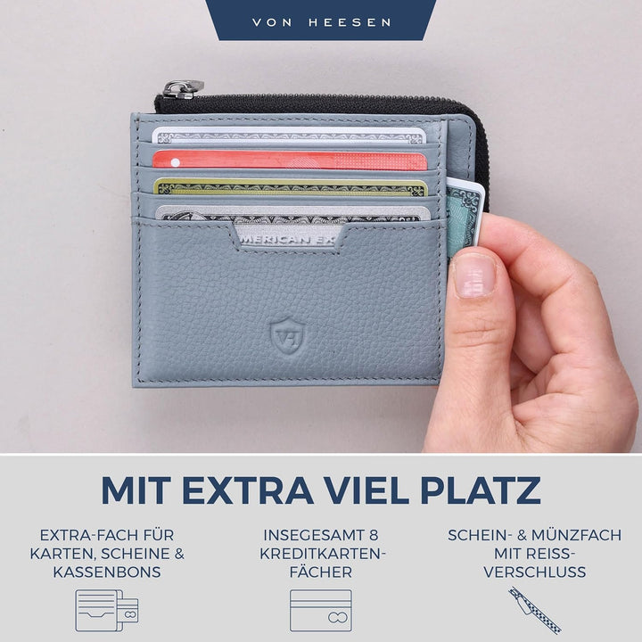 VON HEESEN Leder Kartenetui Geldbörse Herren & Damen Kreditkartenetui (Medium, Hellblau) Hellblau 02