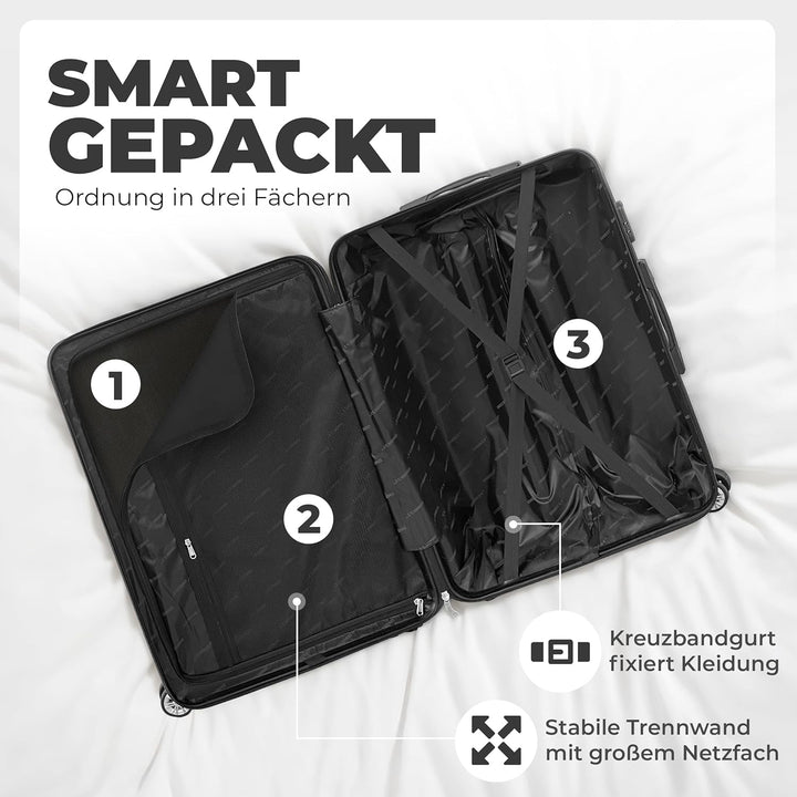 3erKoffersetXXL Komplettpaket – Sichere und leichte ABS Hartschalenkoffer 20"24"28" mit Rollen – Rei