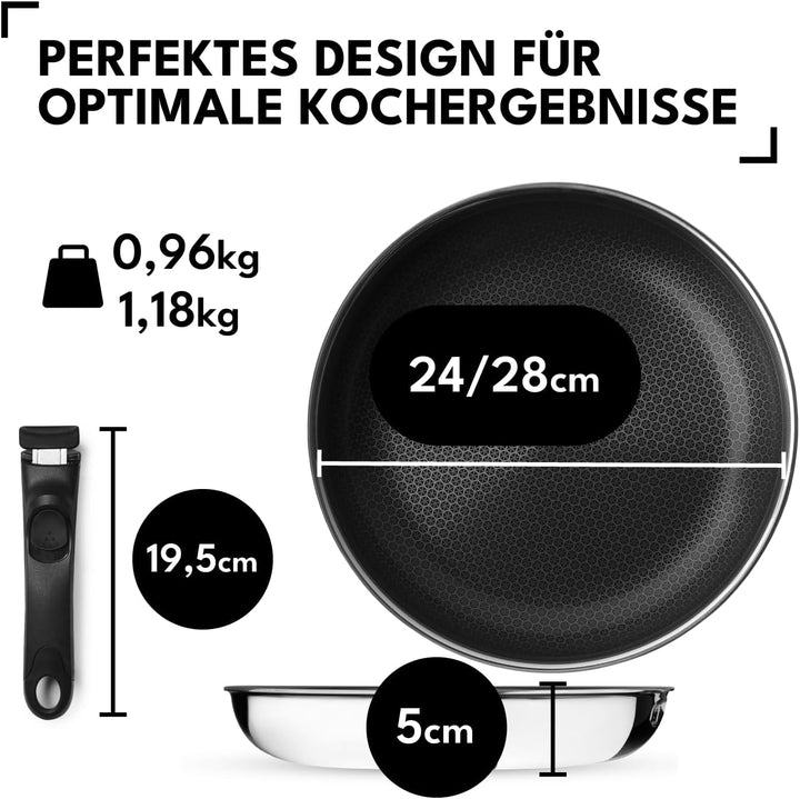 Bratpfannenset 2-teilig – 24 & 28cm Mit Abnehmbarem Griff | Beschichtete Pfannen Für Induktion & All