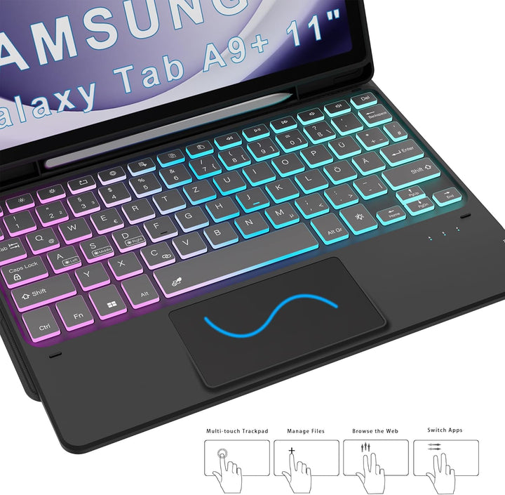 für Samsung Tablet A9 Plus Tastatur QWERTZ Deutsches - Galaxy Tab A9 Plus Hülle mit Tastatur, DIY 3-
