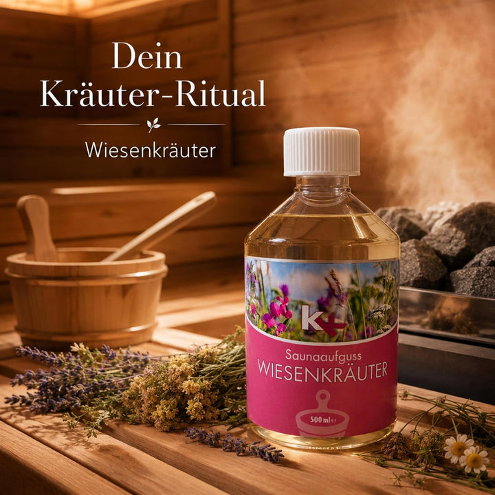 KK Sauna Aufguss Konzentrate PREMIUM - Made in Germany - Duftsorte Wiesenkräuter - 500 ml Flasche -