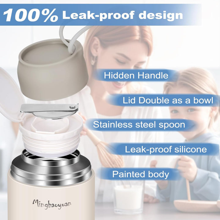 Thermobehälter für Essen, 800ml Edelstahl Thermobecher Essen mit Löffel, 100% auslaufsicher Thermo L