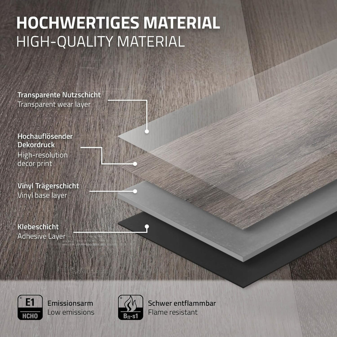 ML-Design Deluxe PVC Bodenbelag, Selbstklebende Vinyl-Dielen, Vinylboden, 91,5 cm x 15,3 cm x 2 mm,