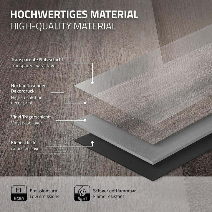 ML-Design Deluxe PVC Bodenbelag, Selbstklebende Vinyl-Dielen, Vinylboden, 91,5 cm x 15,3 cm x 2 mm,