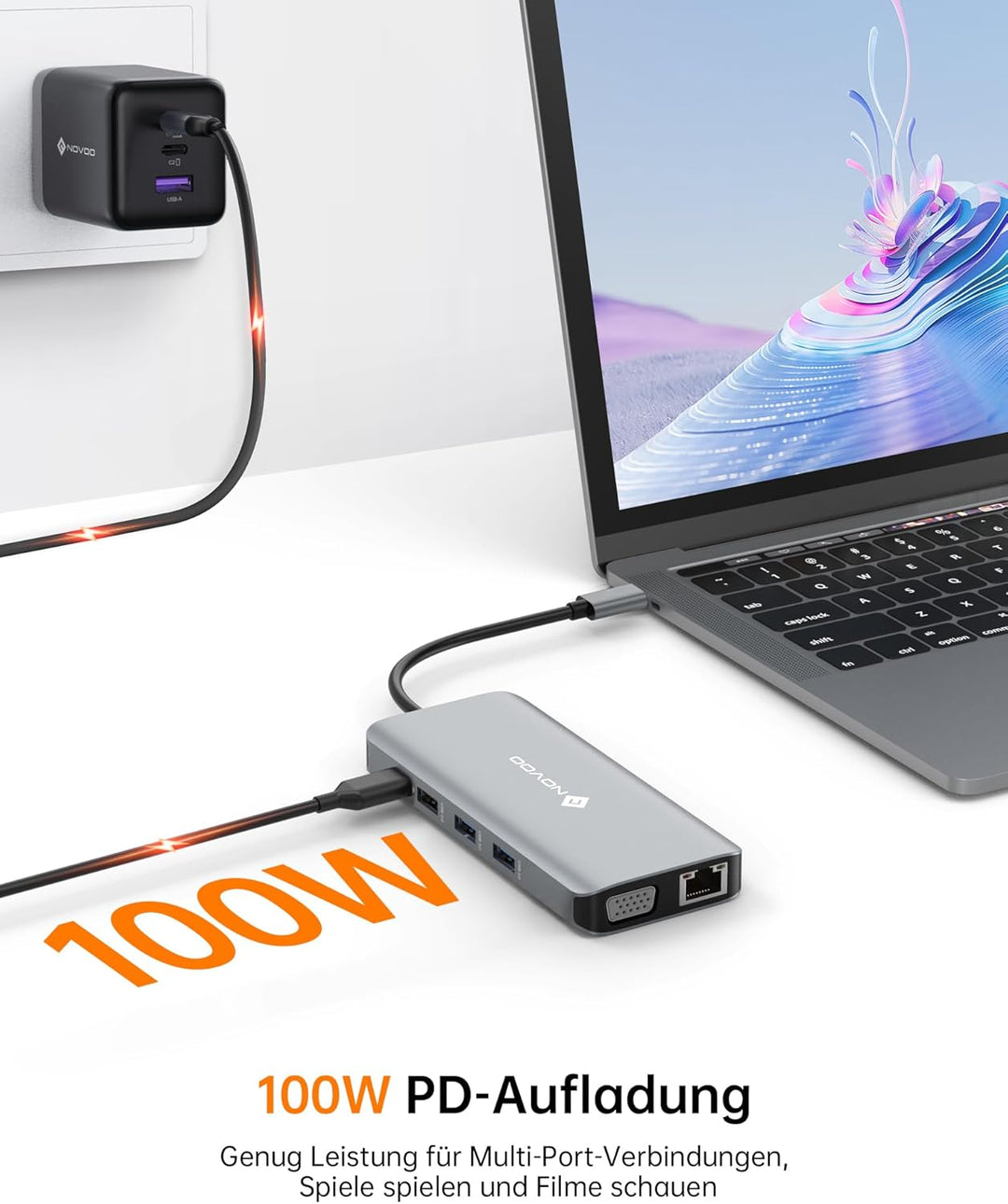 NOVOO Docking Station USB C Triple Display USB C Dual 4K HDMI USB C Hub VGA Adapter Gigabit Ethernet