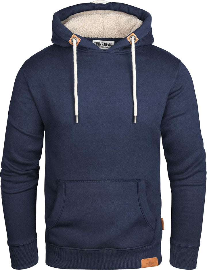 Grin&Bear Herren Kontrast Kapuzenpullover Kapuzenjacke Hoodie mit Teddy Fleece Kapuze GEC473 XL Navy