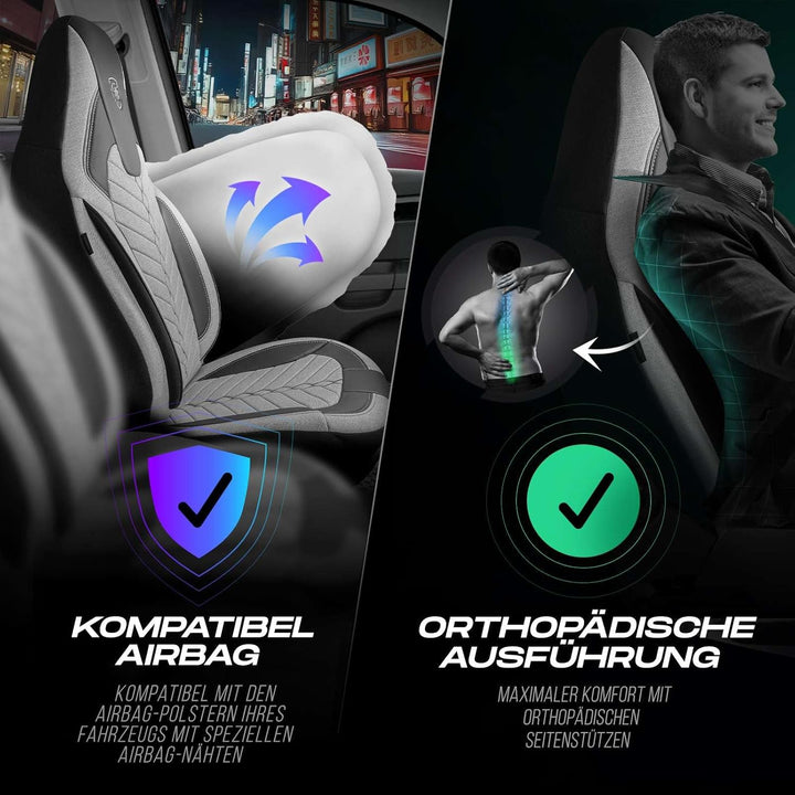 Autositzbezüge Universal für PKW & SUV – Premium Vordersitze Auto Sitzbezug aus Leinen, Grau-Schwarz