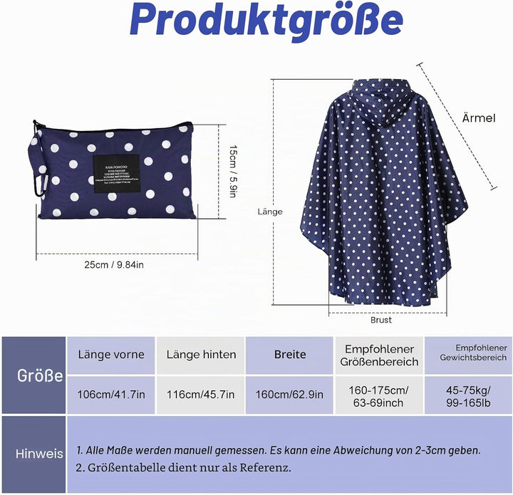 LAMA Mode Regenponcho Unisex Regenmantel Atmungsaktiv Regencape Leicht Regenjacke Regenschutzbekleid