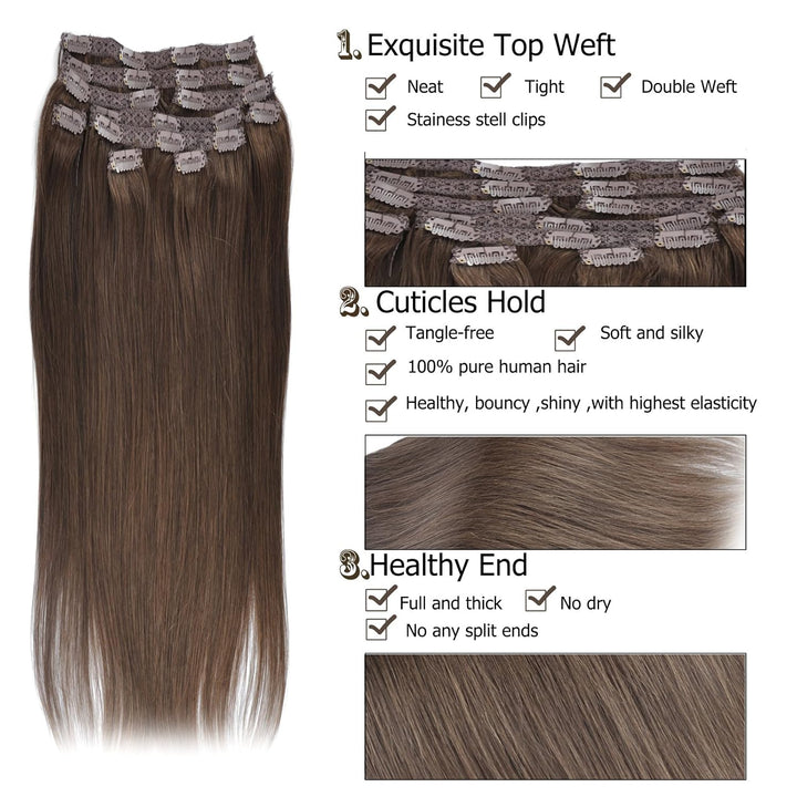 (35cm-55cm) Clip In Extensions Echthaar Set 10pcs 160g 100% Remy Echthaar für Haarverlängerung glatt