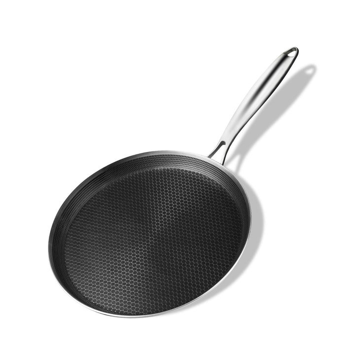 Innerwell Edelstahl Crepe Pfanne, 28cm Pfanne mit Wabenförmiger Antihaftbeschichtung, Omlettpfanne,