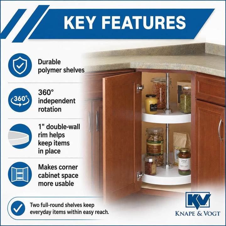 Knape & Vogt PFN28ST-W Lazy Susan Schrank-Organizer, aus Polymer, 31,5 x 28 x 28 cm, Weiss 31.5-Inch