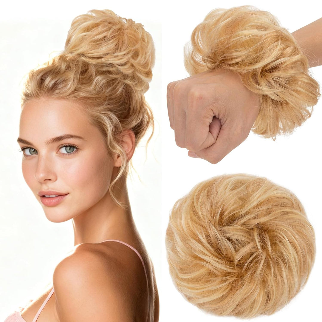 S-noilite Echthaar Dutt - Scrunchies für Gewellt Haar für Frauen, Elastisches Haarteil mit Gummiband