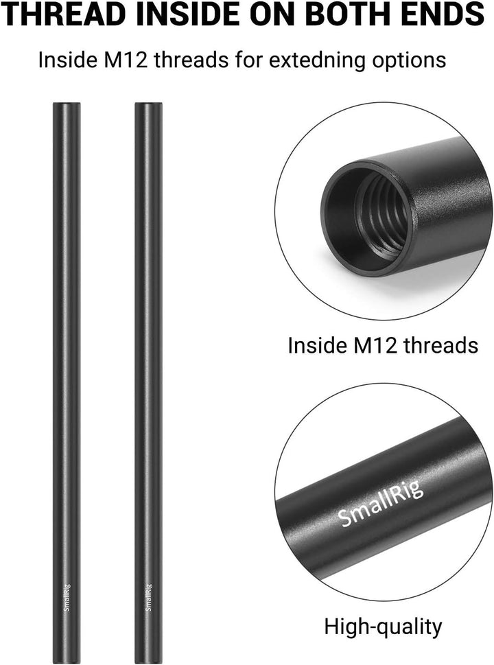 SMALLRIG 2 Stück Schwarz Aluminiumlegierung 15mm Rod - 30cm 12 Zoll - 1053 12 inches (30 cm), 12 inc