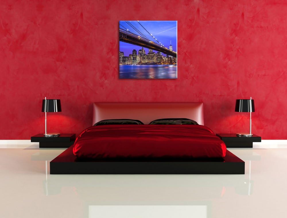 New York Brooklyn Bridge, Format: 70x70 auf Leinwand, XXL riesige Bilder fertig gerahmt mit Keilrahm